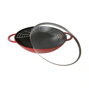 Caçarola Wok Staub Ferro Fundido com Tampa de Vidro Cereja 37cm