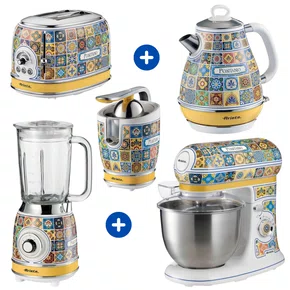 Coleção Ariete Positano Batedeira, Liquidificador, Espremedor, Chaleira e Torradeira Inox