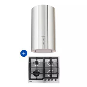 Combo Cozinha Crissair Coifa de Ilha Isola Cilindro + Cooktop Inox 4 Bocas Sabaf