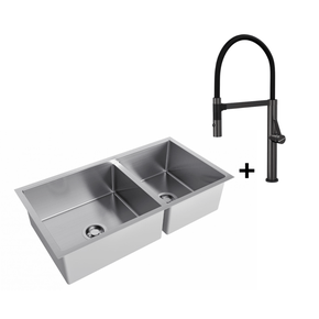 Combo DeBacco Cuba Dupla Quadratino Inox Escovado + Misturador Monocomando Primaccore Com Imã - Grey