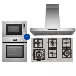 Combo Elettromec Coifa Milano Ilha 90cm + Torre Forno Elétrico e Micro-ondas Luce + Cooktop Quadratto 90 6 Queimadores