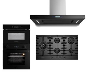 Combo Elettromec Forno Analógico Multifunção 68l + Microondas Combinado 40L + Coifa de Ilha Vetro + Cooktop Vetro 90cm