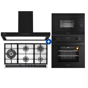 Combo Elettromec: Micro-ondas e Forno Elétrico de Embutir + Cooktop + Coifa de Ilha - 220V
