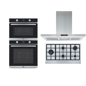 Combo Franke Coifa de Ilha New Format 90cm + Forno Elétrico Maris FSM 97 + Micro Combinado FSM 45 + Cooktop Inox 5 bocas 90cm FHSM 905