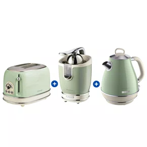Combo Premium Ariete Vintage Verde Torradeira + Chaleira Inox e Triturador