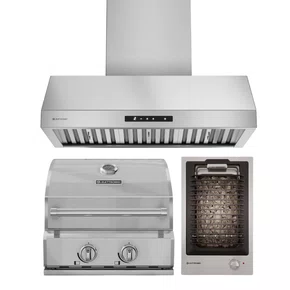 Combo Premium Elettromec: Coifa de Parede Motor Duplo + Churrasqueira de Embutir a Gás + Cooktop Dominó Pedras Vulcânicas 220V