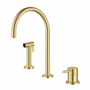 Conjunto Monocomando para Cozinha Kromma com Bica Alta e Ducha Manual Dourado Escovado