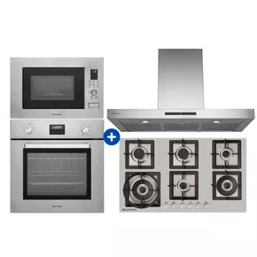 Conjunto Elettromec Coifa Milano Parede 90cm + Torre Forno Elétrico e Micro-ondas Luce + Cooktop Quadratto 6 Queimadores