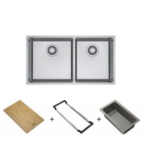 Cuba de embutir ou sobrepor Franke em aço inox Linea Dupla 74x40cm com acessórios