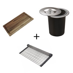 Kit Lixeira DeBacco 5 Litros + Tábua de Madeira + Grade Escorredora Inox