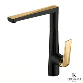 Misturador Monocomando Kromma Gourmet Classic Preto e Dourado para Cozinha ou Lavatório