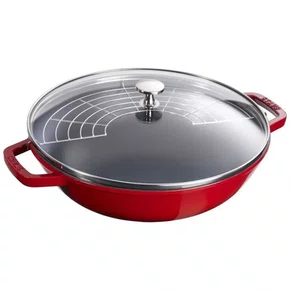 Caçarola Petit Wok Staub com Tampa de Vidro Ferro Fundido Cereja 30cm