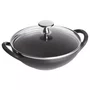Baby Staub Wok com Tampa de Vidro New Preto Ferro Fundido 16cm