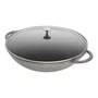 Caçarola Wok Staub Ferro Fundido com Tampa de Vidro Cinza Grafite 37cm