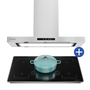 Combo Coifa de Ilha Elettromec Adria 90cm Com Aspiração Perimetral + Cooktop de Indução Elettromec com 5 Queimadores - 220V