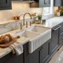 Cuba Dupla Semi Encaixe Farm Sink Rubinettos Porcelana Branca 85,5x47,5cm